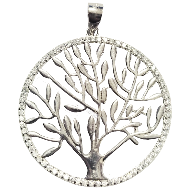 Circle Sterling Silver and Zircon Tree of Life Pendant